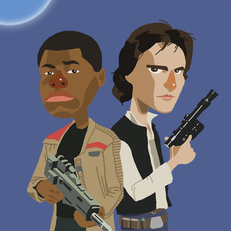 Illustration of Finn and Han Solo
