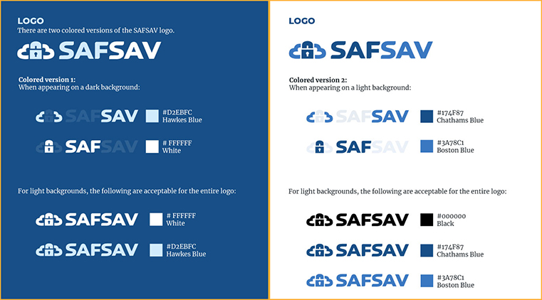Style Guide showing SafSav logo usage